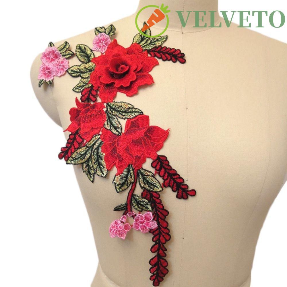 ELVETO Patch 3D Artístico Emblema Costura De Vestuário Rosa Peônia Flor Bordado