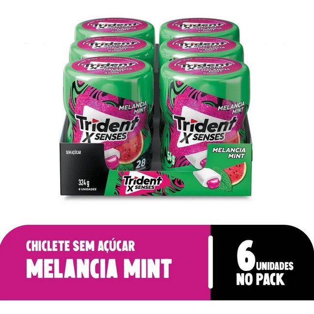 Chiclete Trident X Senses Melância E Menta Com 6 Unidades De 54g
