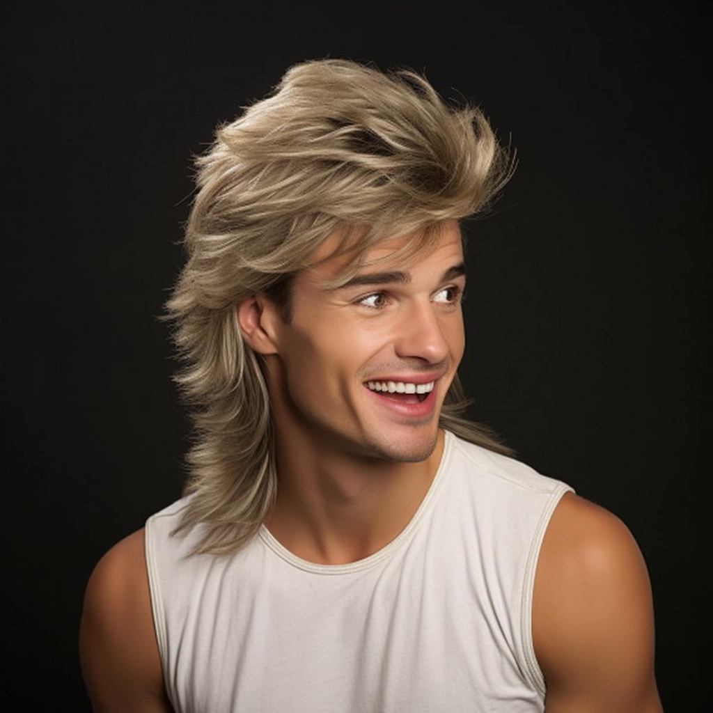Peruca Loira Genérica Estilo Mullet | Perucas Engraçadas para Homens Adultos | Peruca Pop Rock | Peruca Joe Dirt para os