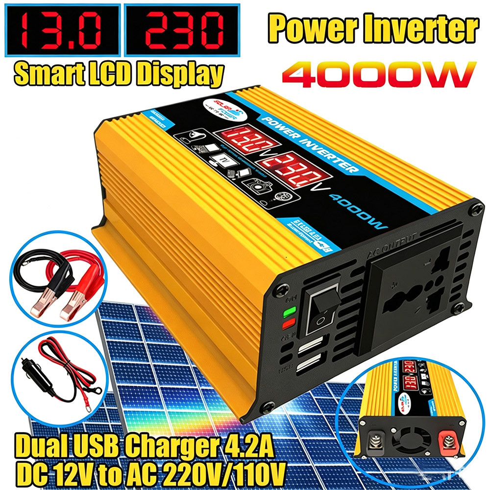 Inversor De 4000W 12V P 110/220V Com Duas Portas USB E Display LCD, Adequado Para Carros E Residências