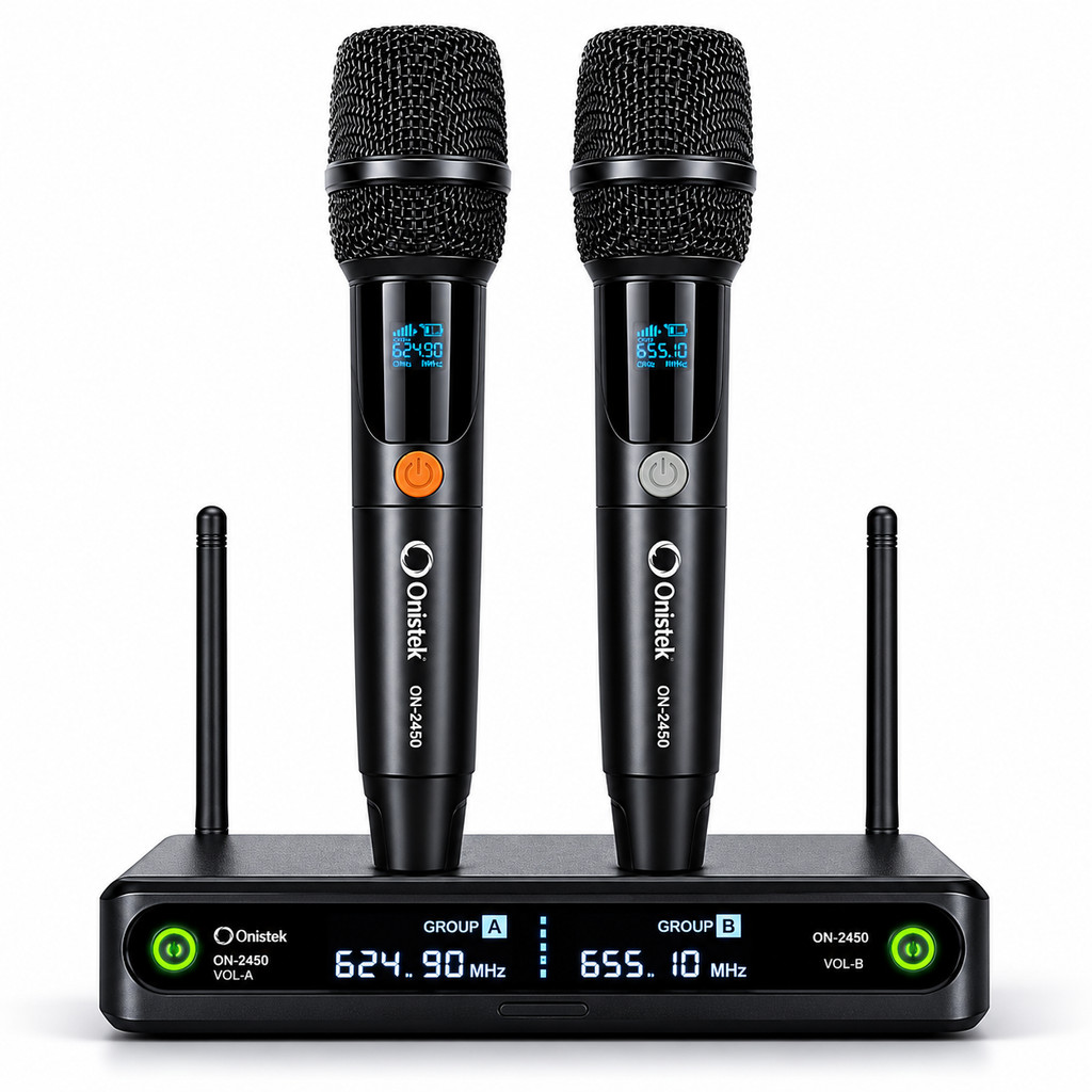 Kit Microfone Sem Fio UHF Duplo Recarregável Tipo C Receptor Display Antena Dupl