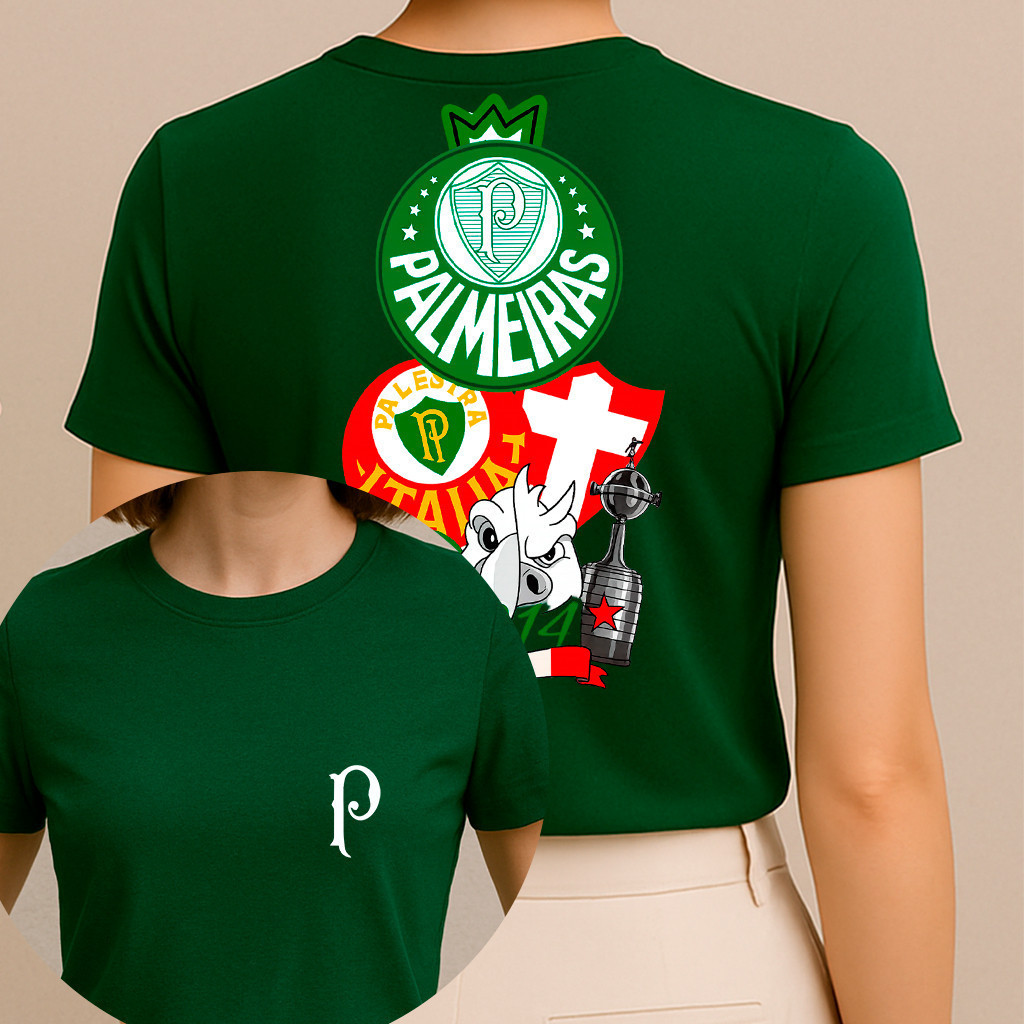 Camiseta Camisa Feminina Palmeiras Torcedor Time Verdão Futebol Esportiva Gola Redonda 100% Algodão
