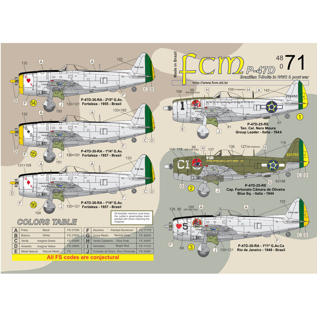 Decalque P-47 Thunderbolt Fab Senta a Pua FCM 48071 1/48