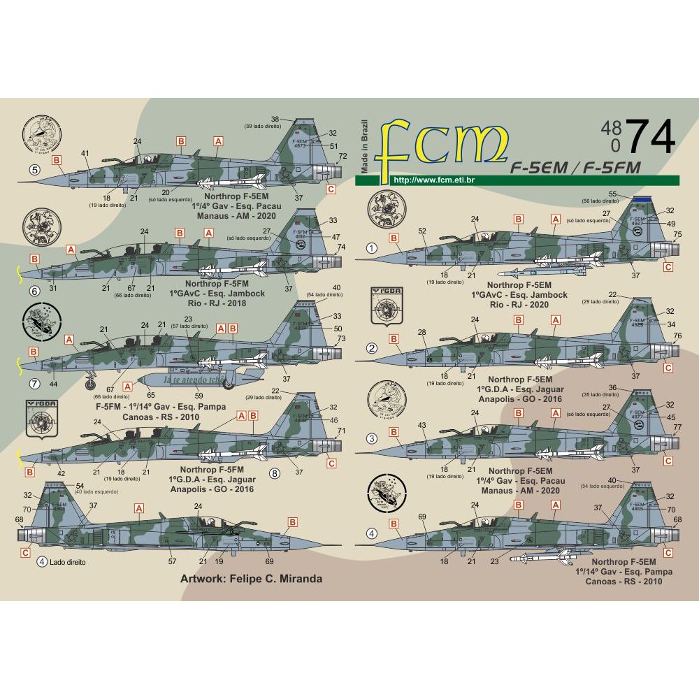 Decal F-5 Tiger Il FCM48074 1/48 Decalque P/ 07 Opções Plastimodelismo