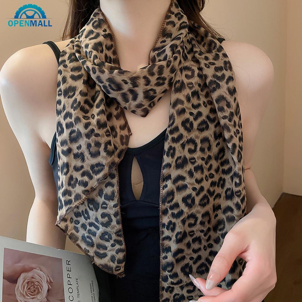 OPENMALL Leopardo Impressão Bolinhas Lenço De Cetim Boho Multifuncional Faixa De Cabelo Cabeça Envoltório Pescoço Cinto
