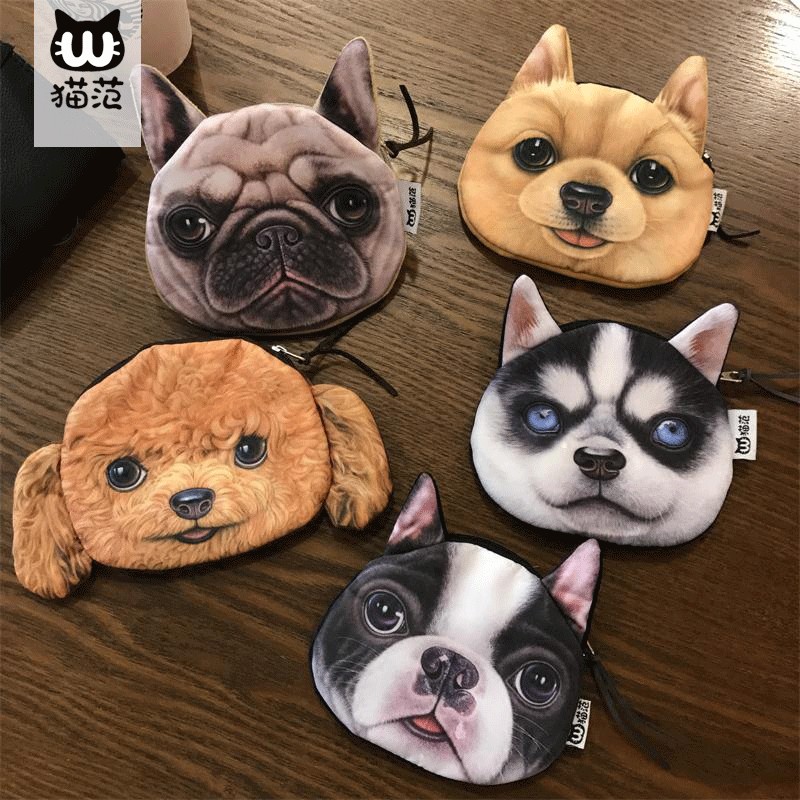Gato fã Original cão moeda bolsa feminina Mini bonito coreano estudante tecido mão moeda saco titular do cartão tudo-em-