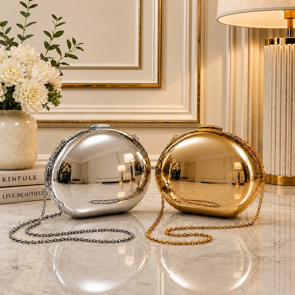 Bolsa Clutch Feminina Espelhada Prata Luxo Festa Casamento Corrente Transversal Elegante Premium 💎👜