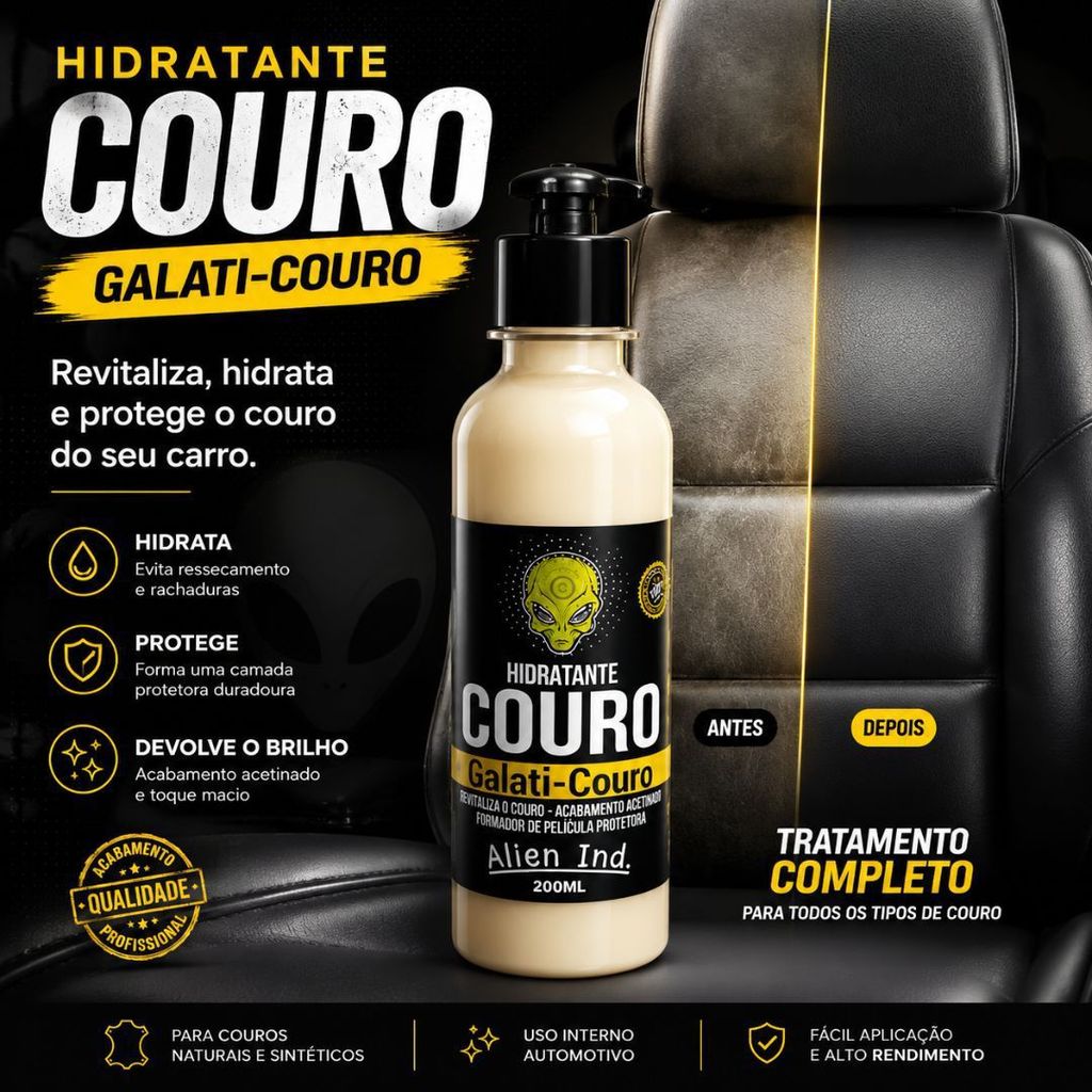 Revitalizador Hidratante de Couro 200ml Alien Ind Para Banco Sofá Sapato Bolsa Jaqueta Carteira