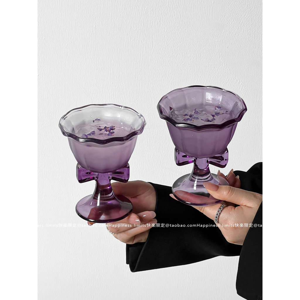 Taça de Vidro Roxa Laço Vintage – Taça para Vinho Champanhe Coquetel Café, Copo Elegante Presente Feminino