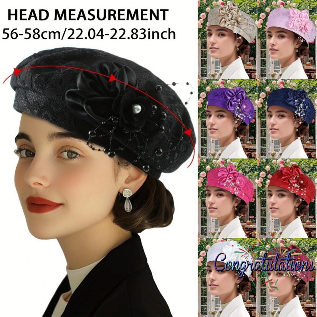 Cong-Chapéu Boina Feminino Com Flor De Pérola , Boné Respirável Sem Aba , Chapéus Fascinators Da Moda Para Palco De Fest