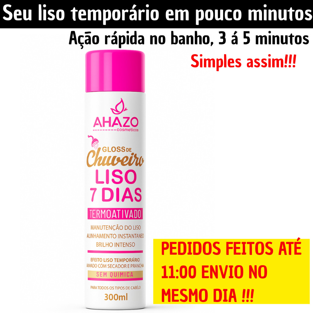 Gloss de Chuveiro 300ml Cabelo Liso Temporário em Casa Hidratação Cacheado Brilho Sem Química Ahazo