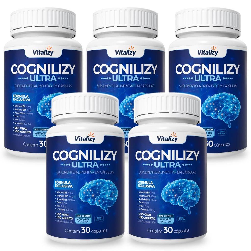 Kit 5x30 Cápsulas Suplemento Para Foco Concentração Focus Cognição Memória Brain Vitalizy