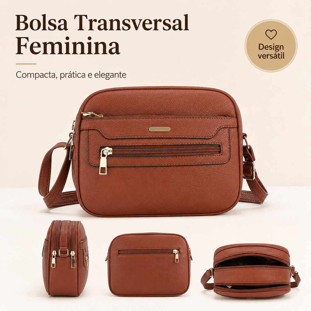 Bolsa Feminina Transversal Pequena Tiracolo Casual Elegante Com Zíper