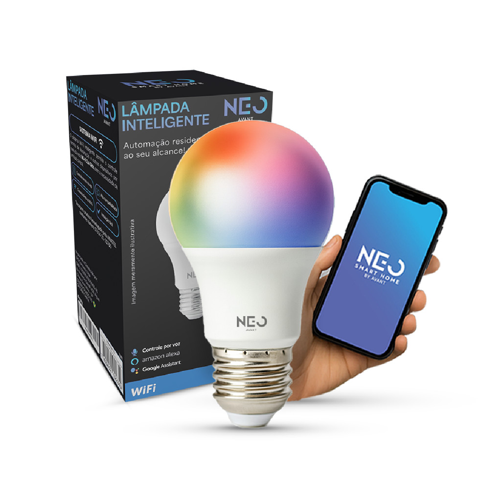 Kit Lâmpadas Led Pera Smart Inteligente Wi-fi 2.4GHz Embutir 15w RGB E27  Bivolt Neo Avant
