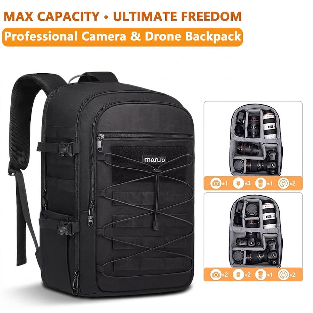 Mochila Profissional Para Câmera E Drone Mancro : Bolsa Tática De Capacidade Máxima DSLR , Múltiplas Lentes Tripé