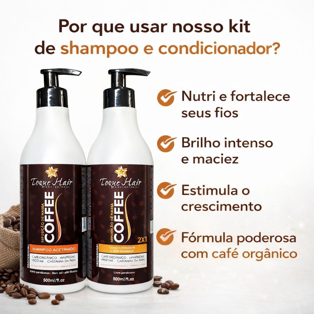 Kit Shampoo e Condicionador 500ml Crescimento e Queda Capilar Pós Quimica Repõe Massa do cabelo