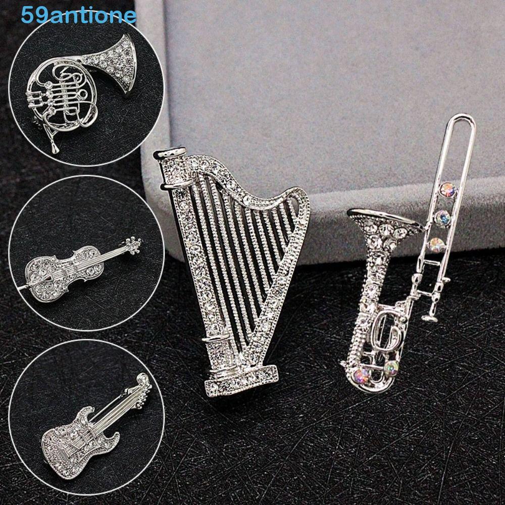ANTIONE Mulheres Broche Suéter Casaco Colar Pin Sax Violino Harpa Trombone Guitarra De Pontuação Musical