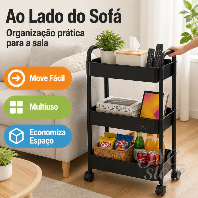 Carro de Mão com Prateleiras Multicamadas - Organizado Móvel para Quarto, Banheiro e Armazém de Lanches