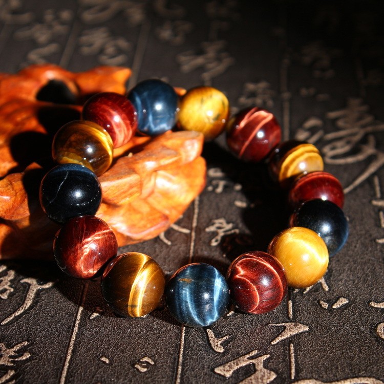 Venda quente moda jóias olho de tigre contas redondas Natural colorido tigre olho pedra pulseira Tricolor tigre olho ped