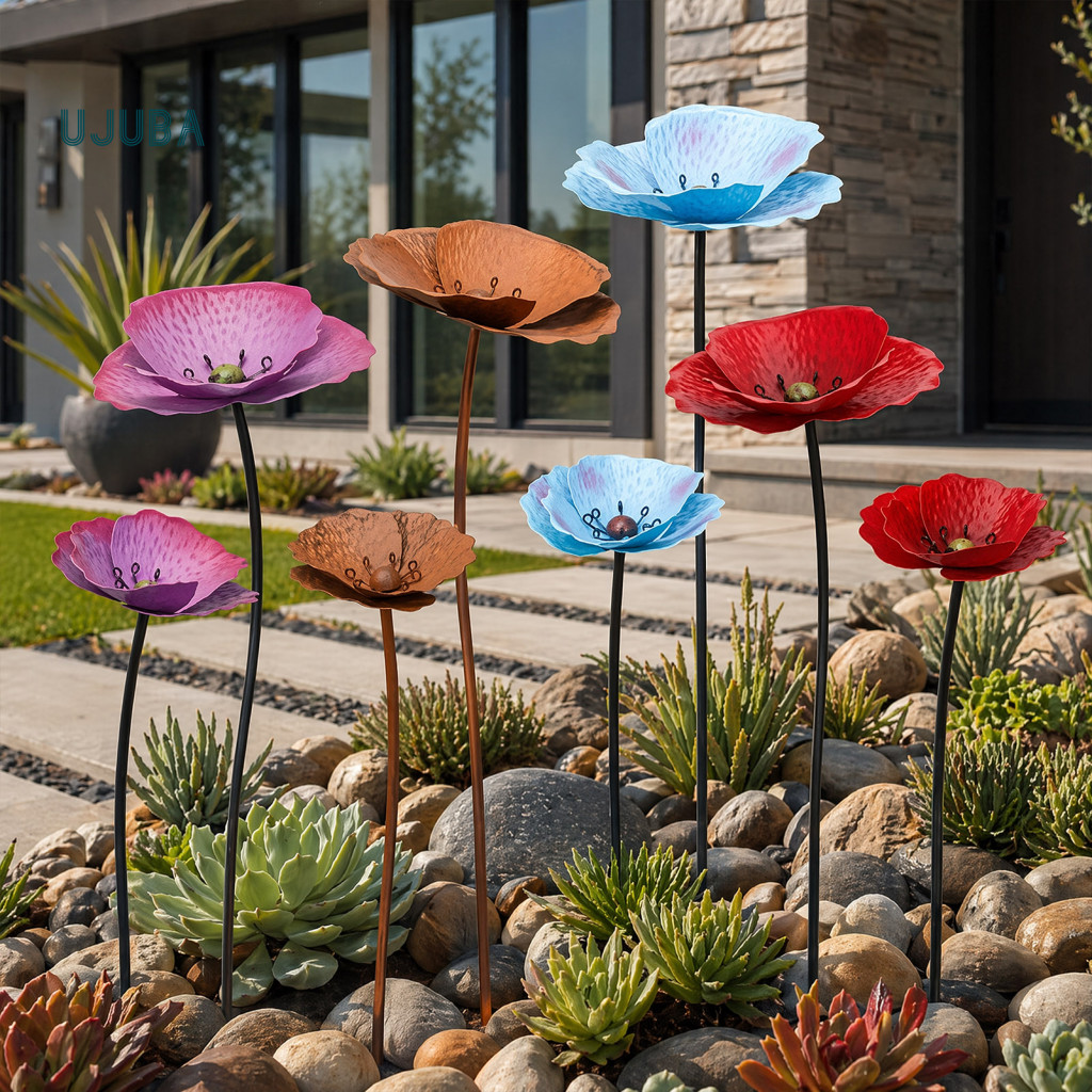 Outdoor Metal Garden Art Rustic Flower Decoration 2pcs Stakes Decorative Yard Durable Plant Markers for Lawn Walkway for