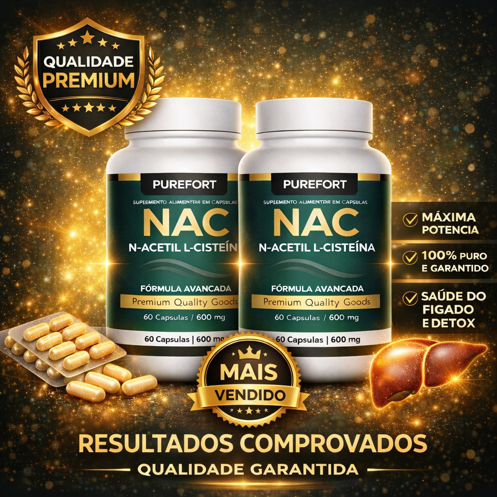 Kit 2 Econômico NAC 600mg – N-Acetilcisteína | Imunidade & Fígado Saudável | Precursor da Glutationa 120 Caps