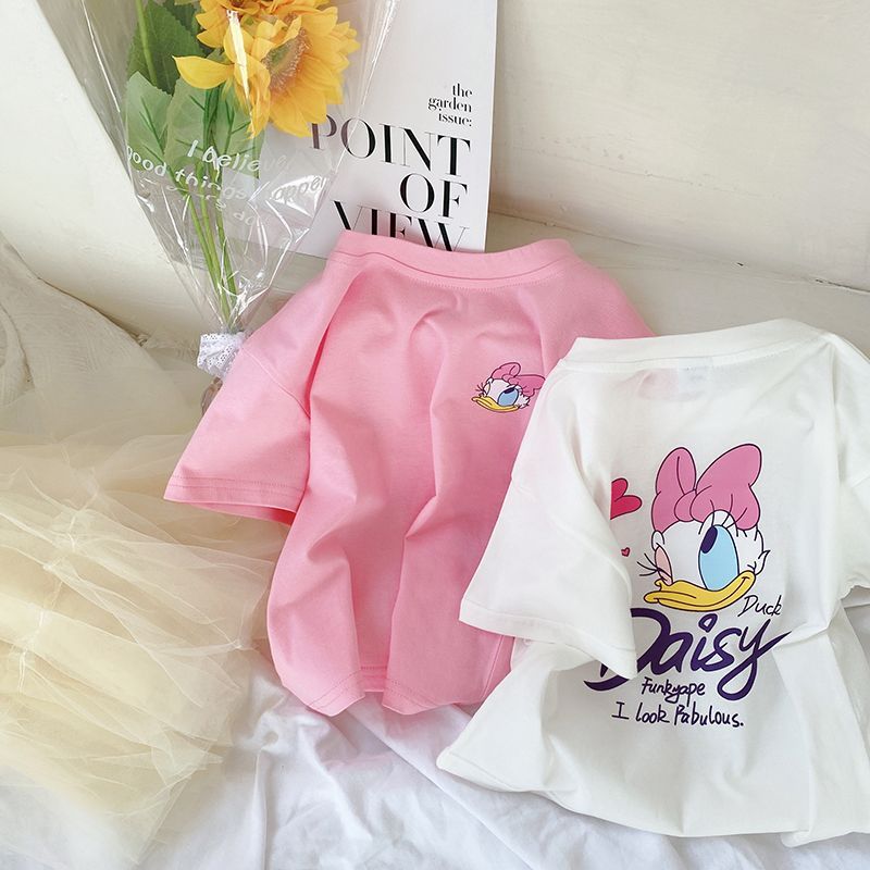 Meninas de manga curta camiseta dos desenhos animados impresso novo estilo bebê médio pequeno crianças casuais topos