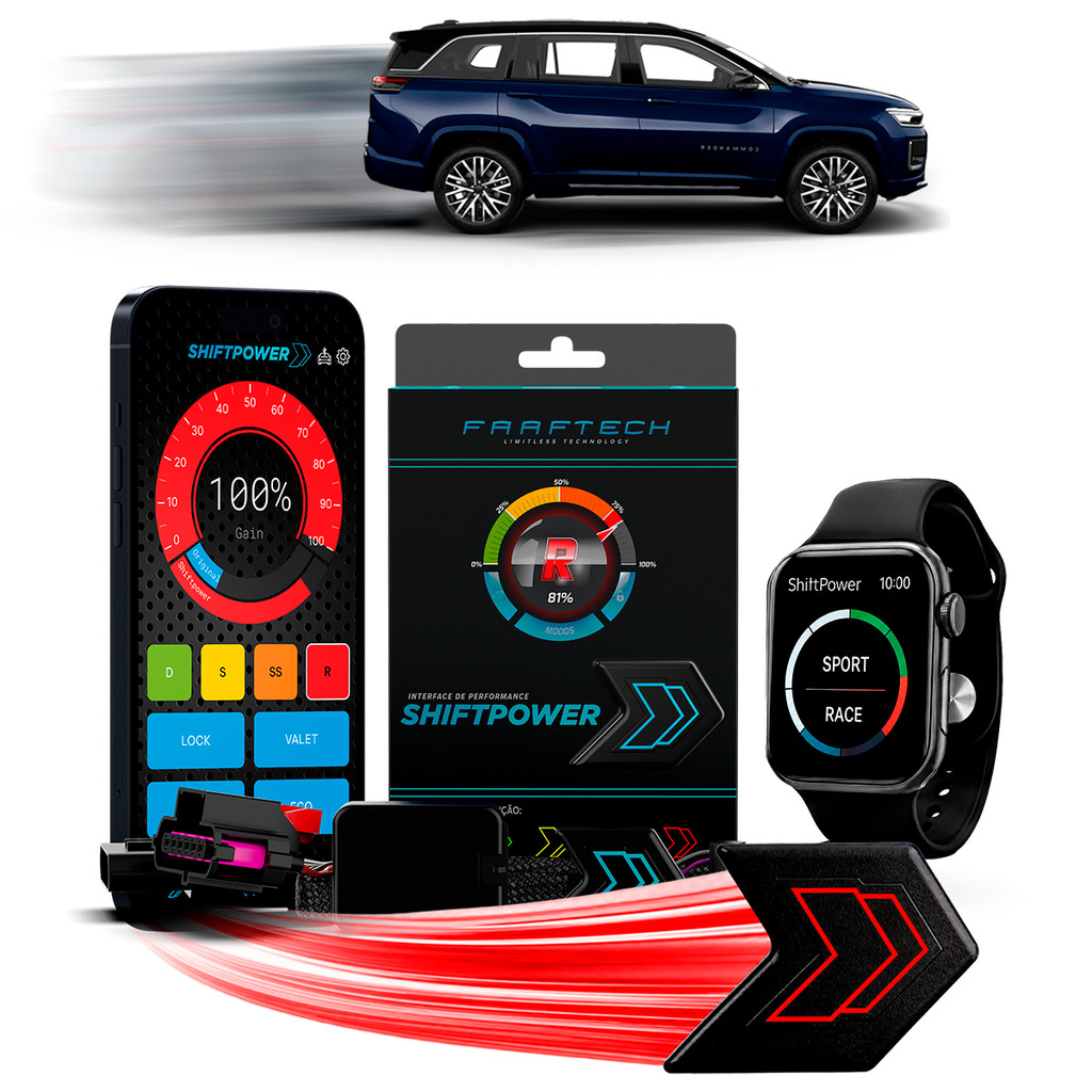 Shiftpower Acelerador Pedal Chip Commander 2022-2027 FT-SP02+ Carplay e Android Auto Apple Watch App Bluetooth Faaftech