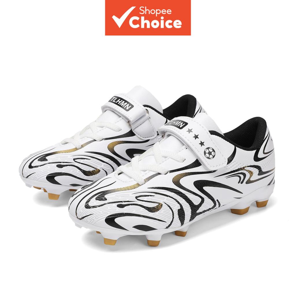 Crianças Sapatos De Futebol Longos Picos Anti Deslizamento Velcro Artificial Turf Chuteiras Para Meninos Meninas
