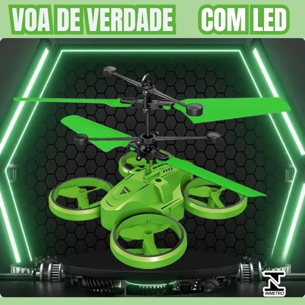Mini Drone Voador com Controle por Mão e Luz LED - Brinquedo Recarregável!