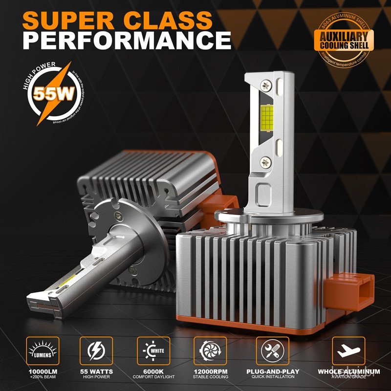 Três faróis de carro com tubo de cobre, farol LED de alta luminosidade D1S D2S D3S D4S, luz de carro com farol alto embu