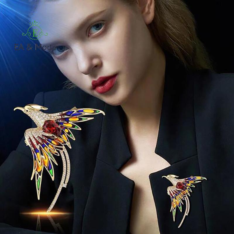 EA & Moda Elegante Multicolorido Phoenix Broche Para Mulheres Homens Requintado Strass Beleza Voando Pássaro Jóias Acess