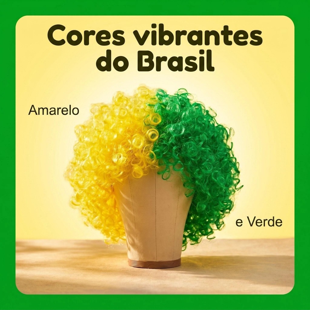 Peruca Cachos Torcedor Brasil Copa do Mundo, Peruca Colorida Verde e Amarela, Acessório para Festas e Eventos Esportivos