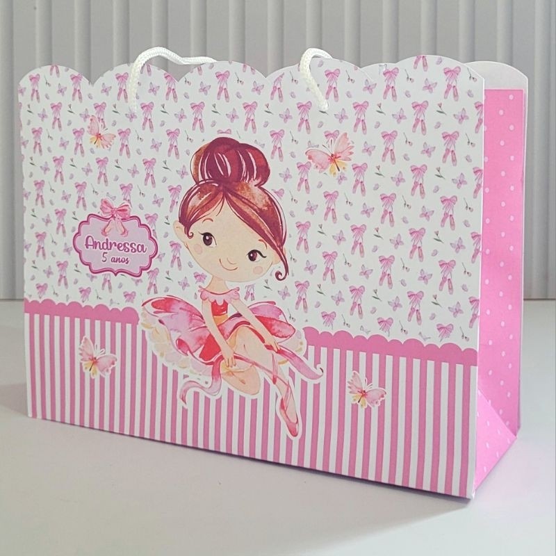 Sacolinha G Bailarina Rosa Pegue Monte  Caixinha Lembrancinha Kit Festa Luxo Sacolinha Grande