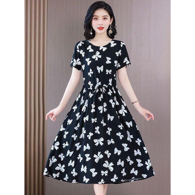 Manga curta High-End algodão vestido de seda feminino 2025 novo estilo verão tamanho grande capa barriga mãe feminina Fl