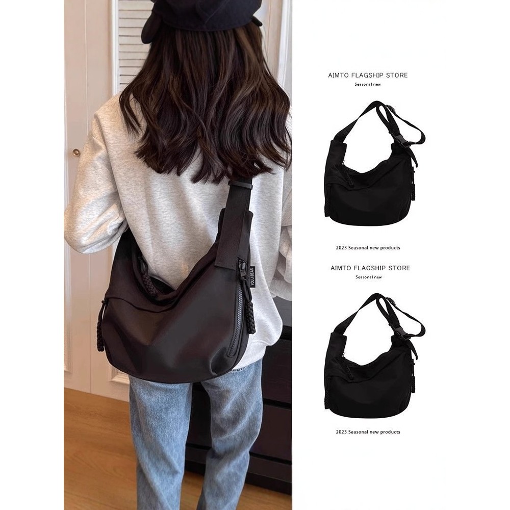 Bolinho saco feminino 2025 novo estilo esportes lazer Oxford pano bolsa de ombro All-Match Cross-corpo viagem grande cap