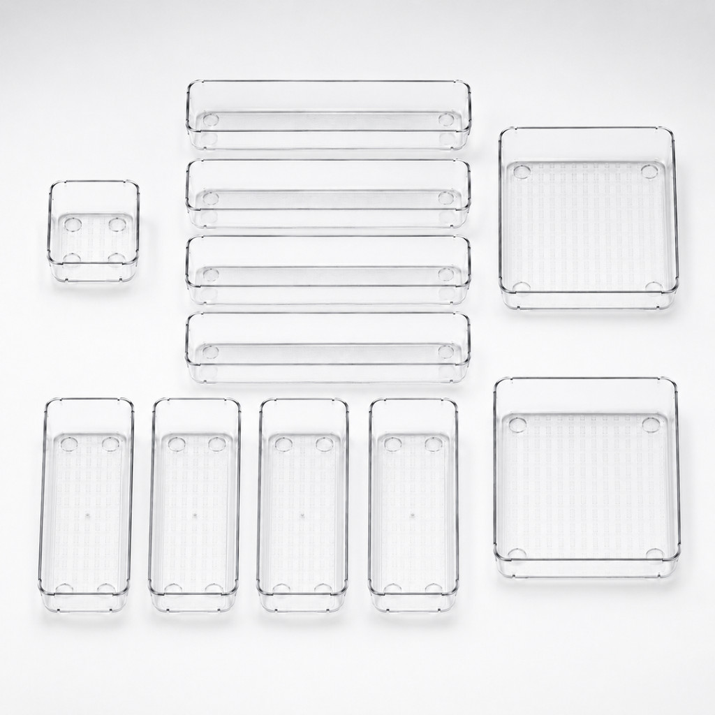 Kit 11 Organizador Acrilico Multiuso Cristal Transparente Modular Gavetas Penteadeira Geladeira