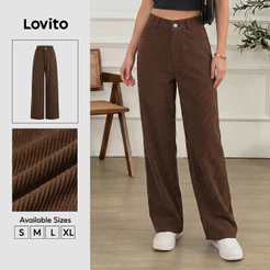Lovito Casual Nacional Calça Com Zíper E Bolso De Veludo Cotelê Para Mulheres LBL23492