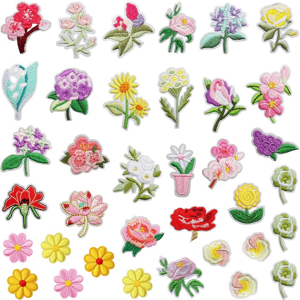 Popular novo patch bordado de tulipa, decoração de bolsa com flor de peônia em estilo cartoon, patch bordado por computa