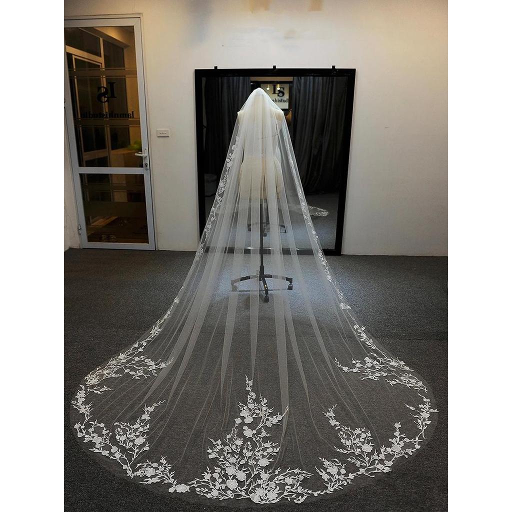 Novo estilo de renda Retro renda longo esfregar véu estilo coreano noiva casamento All-Match Super fada floresta estilo