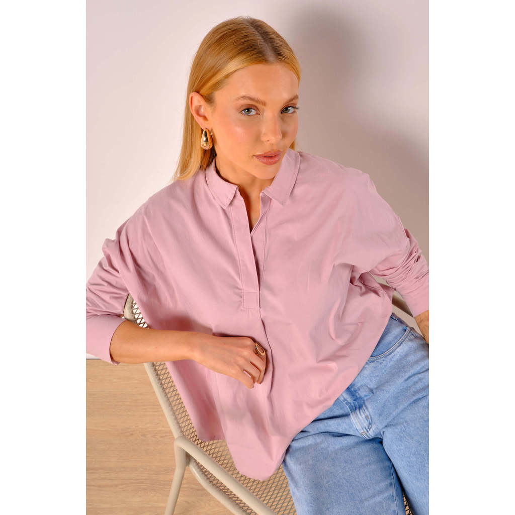 Camisa Feminina Ampla Tricoline Marialícia Rosa