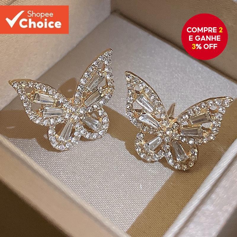 Conjunto De 2 Peças De Agulha De Prata Com Brincos De Borboleta De Diamante , Elegantes E Sofisticados , Leves , Luxuoso