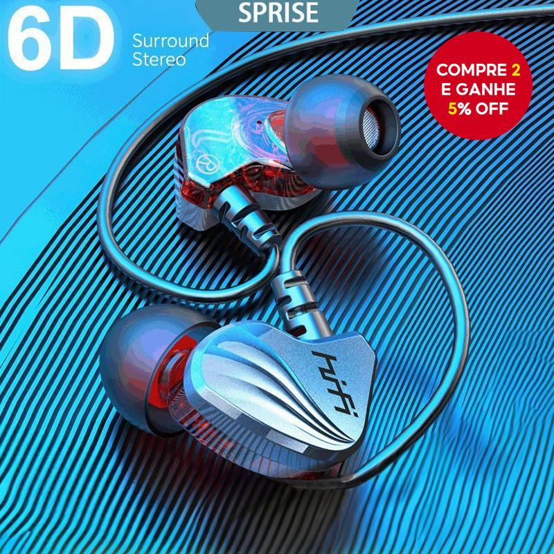 SPRISE HiFi Dual Drive 6D Fones De Ouvido Estéreo Com Microfone Fio Fone Universal Controle De 3.5 Mm