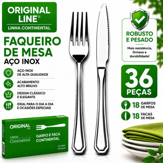 Talhares 12, 24 ou 36 Peças, Garfos e Facas Refeição Cozinha Restaurante Faqueiro Premium Aço Inox Forte Original Line