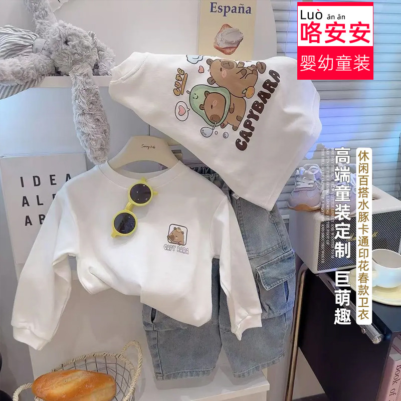 Crianças primavera outono novo estilo puro algodão manga comprida camiseta meninos meninas All-Match moletom moda dos de