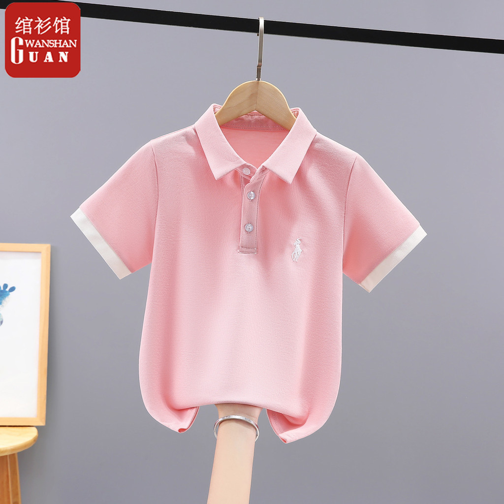 Meninos meninas verão novo estilo estudante listrado meia manga algodão camiseta médio grande crianças lapela curto-