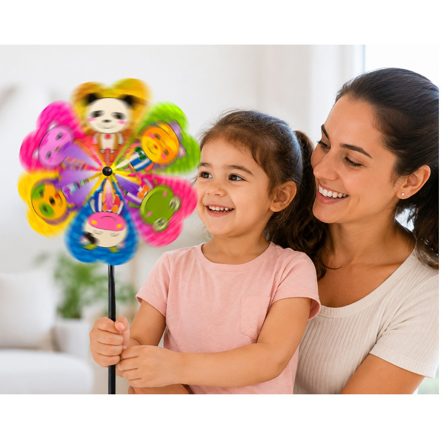 Cata-Vento Infantil Colorido com Personagens Sortidos para Jardim e Decoração – 1 Unidade Sortida