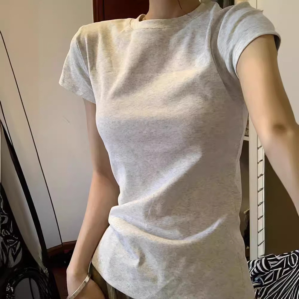 Moda branca frente ombro de manga curta camiseta feminina verão ins versão coreana magro-ajuste meia manga básico em tor