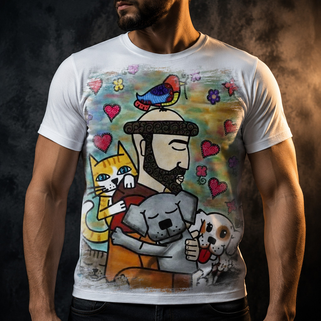 Camiseta São Francisco Assis Desenho Santo - Dicelli