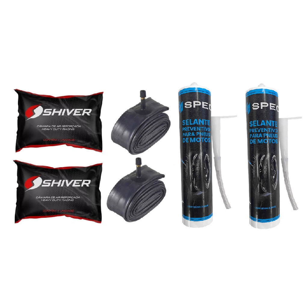 Kit 2 Camara De Ar Moto Shiver Aro 18 SBA18 E 2 Selante Antifuro Pneu Spec CG 160 Titan Fan YBR Factor 150 125 e Outras