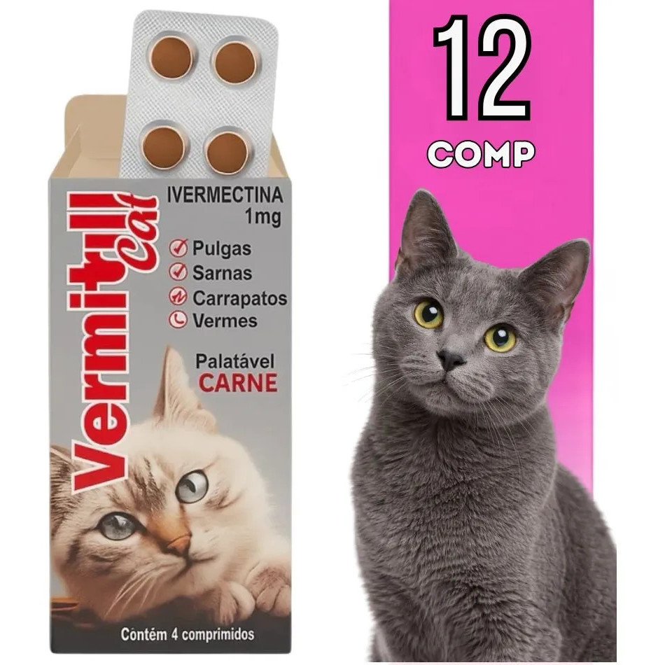 Vermitril Cat Antiparasitário Para Gatos 12 Comprimidos